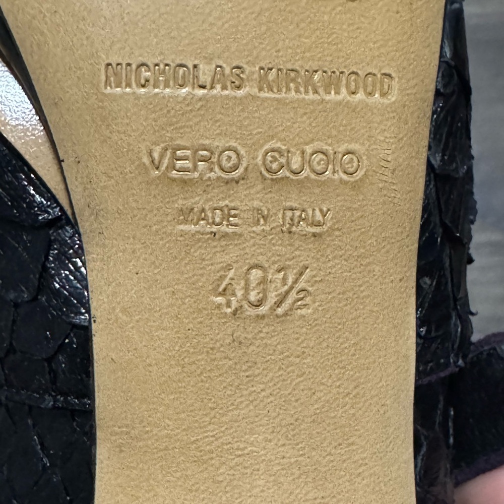 NICHOLAS KIRKWOOD Black Leather SNAKESKIN TEXTURE Shoes 40.5 Platform $500 Reta